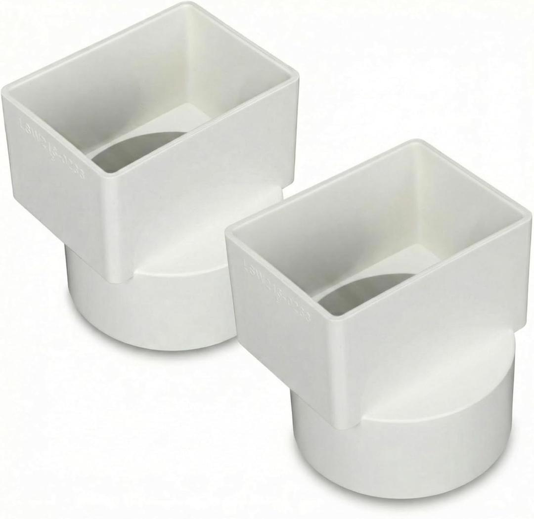 Sosation 2 Pcs 3"x4"x4" PVC Offset Downspout Drainage Adapter, Connects 3" X4" Downspout to 4" Round Sewer and Drain Pipe, Hub/spigot End, Universal Design to Fit All Types of 4" Round Drain Pipe Tile