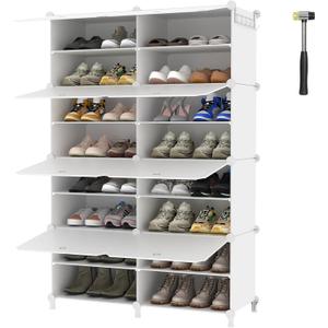 AWTATOS Shoe Rack, 8 Tier Shoe Storage Cabinet with Door, 32 Pair Shoe Organizer Shelves for Closet Hallway Bedroom Entryway, White