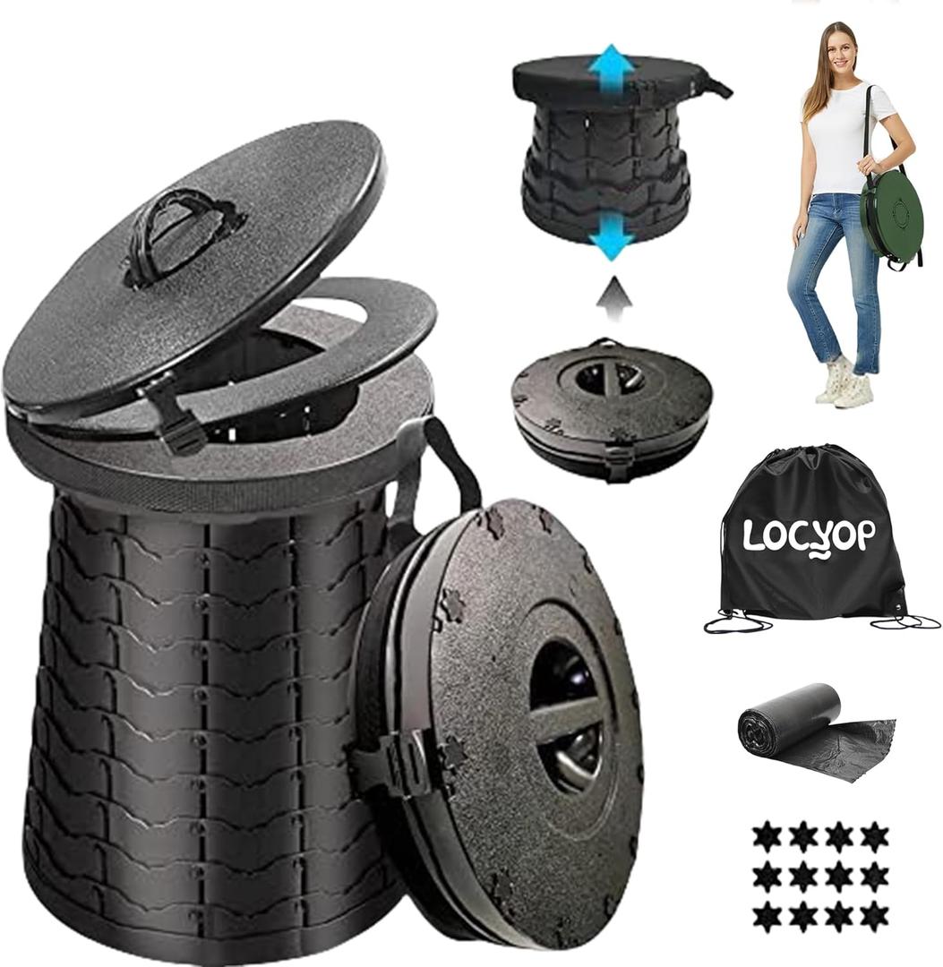 XXL Portable Toilet for Camping,19.7" H Adjustable Folding Toilet with Lid,Carry Bag,Capacity 880lbs,Retractable Portable Potty for Camping,Hiking,Travel,Car,Boat,Tent