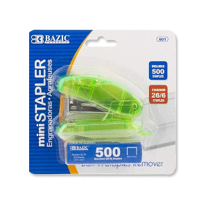 BAZIC Products Mini Stapler w/500 Staples, Standard (26/6) Built-in Staple Remover, Soft Grip 12 Sheets, Portable Small Staplers for Home Office School, 1 Unit
