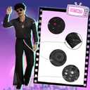 6 Pcs 70s Disco Outfit Costume for Men Dance Bell Bottom Pants Retro Shirts Moustache Sunglasses Wigs Necklace (Medium, Black)