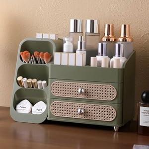 Aveniee Makeup Organizer with Drawers, Large Bathroom Countertop Organizer for Vanity, Desk Cosmetics Storage for Perfume Brushes Skincare Eyeshadow Lotions Lipstick