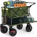 TIMBER RIDGE Push & Pull Double Decker Wagon, 400L Large Capacity Heavy Duty & 450lb Load, Collapsible Cart with All-Terrain Wheels & Brakes, 54 Extended Foldable for Sports, Beach, Camping, Green