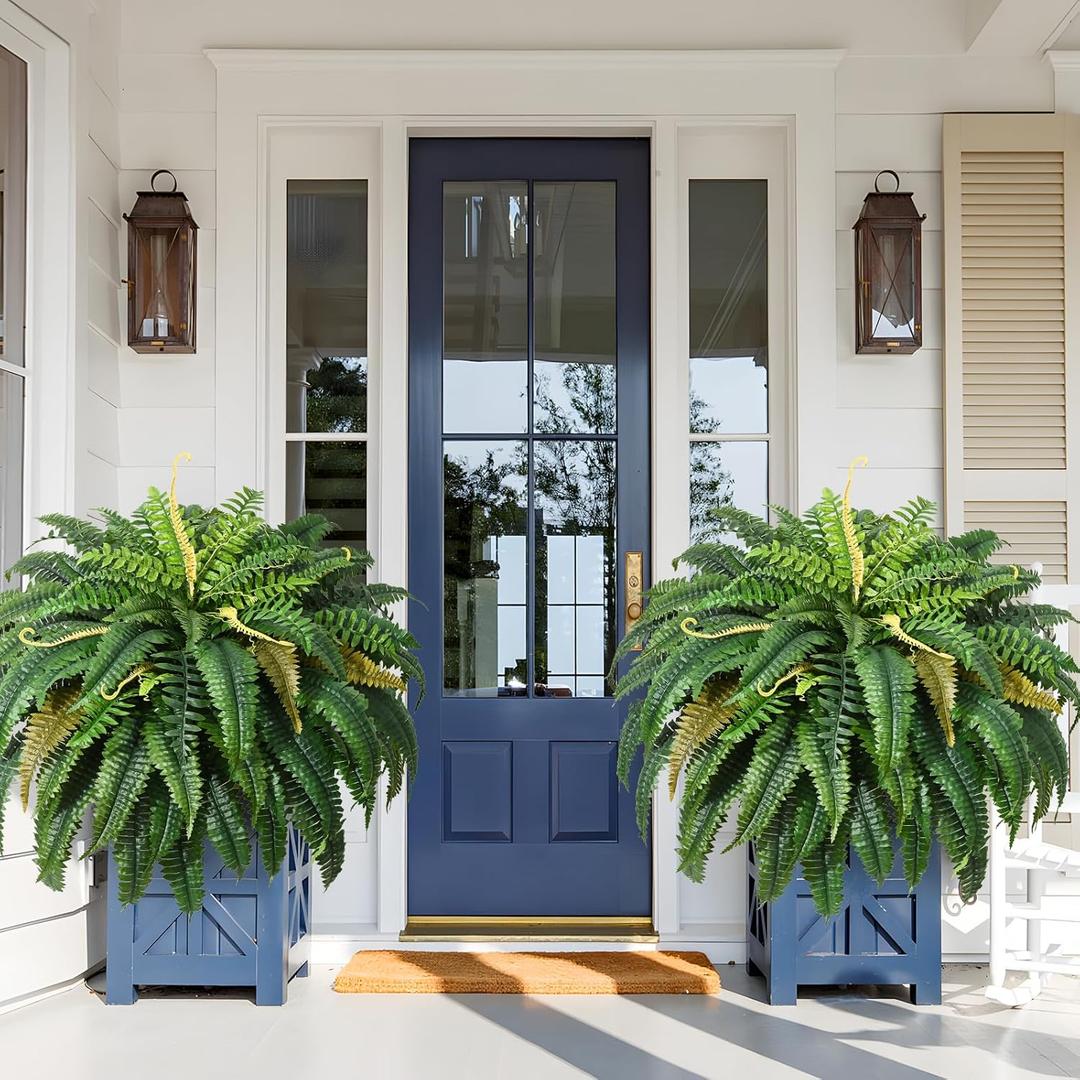 MARTINE MALL 2Pcs 48''/ 88 Leaves XXL Large Fake Ferns Artificial Ferns for Outdoors, UV Resistant Faux Boston Fern for Outdoor Planter Realistic Hanging Artificial Fake Plants for Porch Patio (Green)