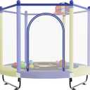 60" Trampoline for Kids, 5 FT Indoor & Outdoor Toddler Baby Trampoline with Basketball Hoop, Safety Enclosure, Birthday Gifts for Kids, Gifts for Boy and Girl, Age 3-8 (Yellow/Blue)