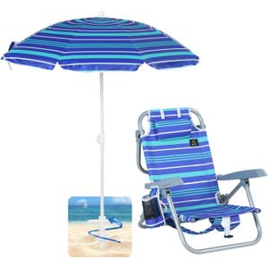 Nice C Toddler Beach Chair, Kids Beach Chair with Umbrella, Backpack Beach Folding Chairs, Backpack Camping Chairs, 5-Position Reclining, with Cup Holder, for Beach, Camping, Picnic (1 Pack)