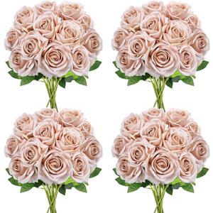 48 PCS Boho Roses Artificial Flowers - Fake Silk Floral with Long Stems Bulk for Table Centerpieces DIY Bouquet Arrangements Wedding Party Bridal Shower Vase Decorations