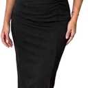 CHICME Women's Bodycon Midi Dress Ruched Puff Sleeve Cocktail Pencil Dress Casual Slit Party Work Dresses (Black, S)