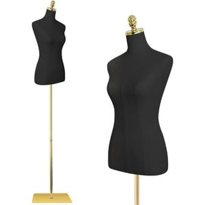 EaseHome Female Mannequin Torso, Height Adjustable Dress Form Manikin Body Clothing Display with Metal Bracket and Rectangular Base for Sewing Dress Display, Black