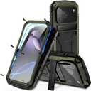 iPhone 17 Pro Max Metal Case, Military Grade Heavy Duty Aluminum Rugged Cover with Screen Protector Stand Camera Control Shockproof Dustproof Full Body Protection for Men/Women (Green)