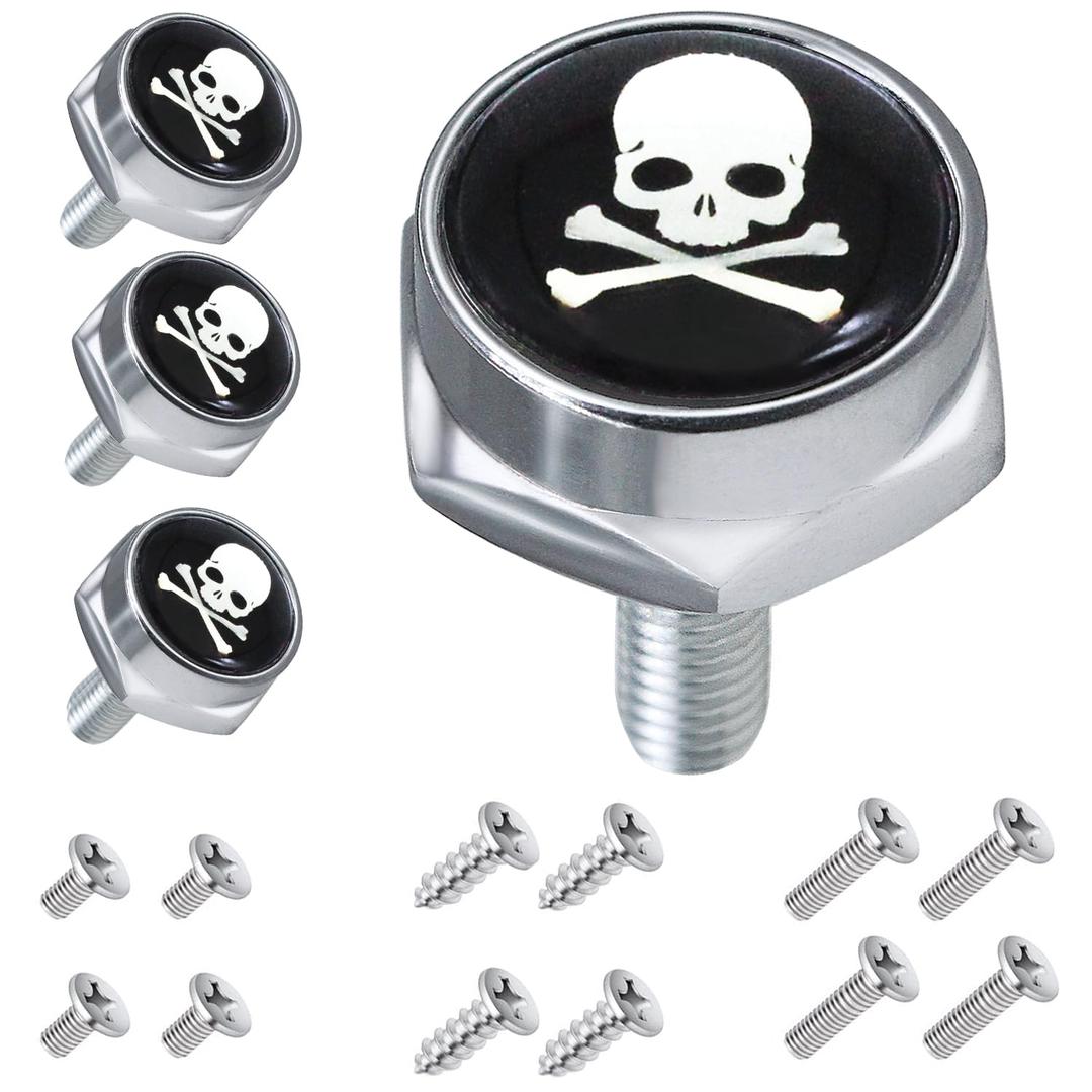 License Plate Screws Fastener Kit, Personalized 4 PCS Screws with Covers for Fastening License Plates or Frames of Cars and Motorcycles, The Perfect Addition to Your License Plate (Silver Skull-1) License Plate Screws Fastener Kit, Personalized 4 PCS Screws with Covers for Fastening License Plates or Frames of Cars and Motorcycles, The Perfect Addition to Your License Plate (Silver Skull-1)