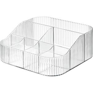 DASITON Large Capacity Makeup Brush Holder,8 Slot Makeup Brush Cup,Vintage striped Make Up Brush Holder,for Vanity Decor,Bathroom Countertops,Desk Storage Container,Cosmetic Display cases(Clear-XL)