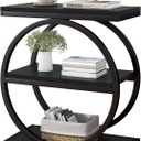 IBUYKE Narrow End Table with 3 Storage Shelves, Industrial Sofa Side Table, Double Round Metal Frames, Slim Nightstand and Bedside Table for Bedroom, Living Room, Black UTMJ418B