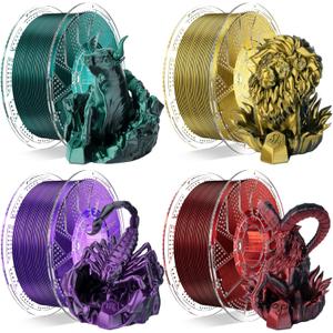 Chitu Systems Conjure Silk PLA 3D Printer Filament, 1.75mm Christmas Dual Color Filament, Silk Black Red Gold Purple Dark Green 3D Filament Bundle 4x1KG/8.8lb (4kg)
