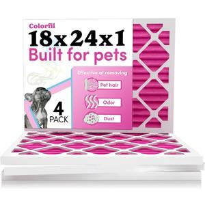 Colorfil 18x24x1 Air Filter (4-Pack) | Made in the USA | Color Changing | Remove Cat and Dog Odor | MERV 8 for Pet Hair Dander and Dust | 17.5"x23.5"x0.75" Exact Size