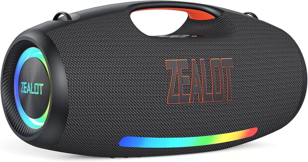 ZEALOT Bluetooth Speaker with Massive Sound, Speaker Bluetooth Wireless 250W, Loud Stereo & Subwoofer, Portable Speaker Wireless for Party, 48000mah/ IPX6 Waterproof/EQ/DJ Light, for Pool/Beach (Dark Black)
