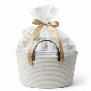 Colingmill Mother’s Day Empty Woven Gift Basket with PU Leather Handle and Bag Cotton Rope Basket Organizer for Pet Toy Storage Graduation Baby Shower Birthday Party Wrapping Gift(16.5 * 10 * 9 Inch)