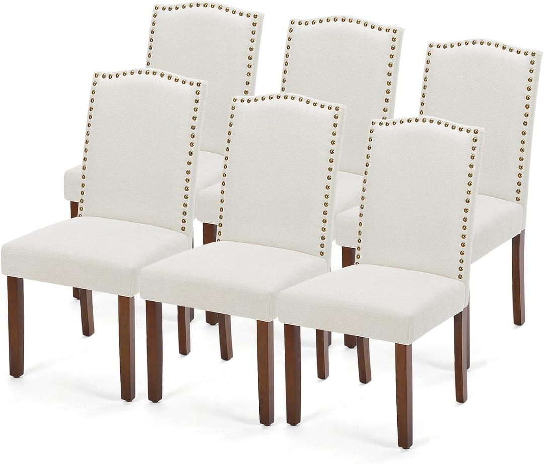 DUMOS Dining Chairs Set of 6, Moden PU Leather Kitchen Table Chairs with Wooden Legs and Padded Seat for Dining Room/Kitchen/Living Room/Restaurant, Beige