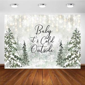 Avezano Baby It's Cold Outside Backdrop Winter Baby Shower Photo Background Props Winter Wonderland Party Decoration Snowflakes Newborn Photo Photo Banner (Blue) (Green, 10x7ft)