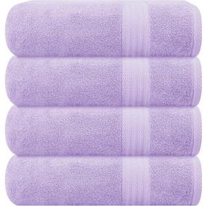 GLAMBURG Premium Cotton 4 Pack Bath Towel Set - 100% Pure Cotton - 4 Bath Towels 27x54 - Ideal for Everyday use - Ultra Soft & Highly Absorbent - Purple