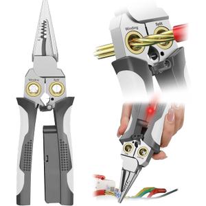 GADO Pro 8-in-1 Wire Stripper/Cutter with Voltage Tester & Dual Alarms - Heavy Duty 12-250V AC/DC Electrical Tester for Hot/Neutral Wires - Electrician, HVAC, Car Repair Tool (Gray)