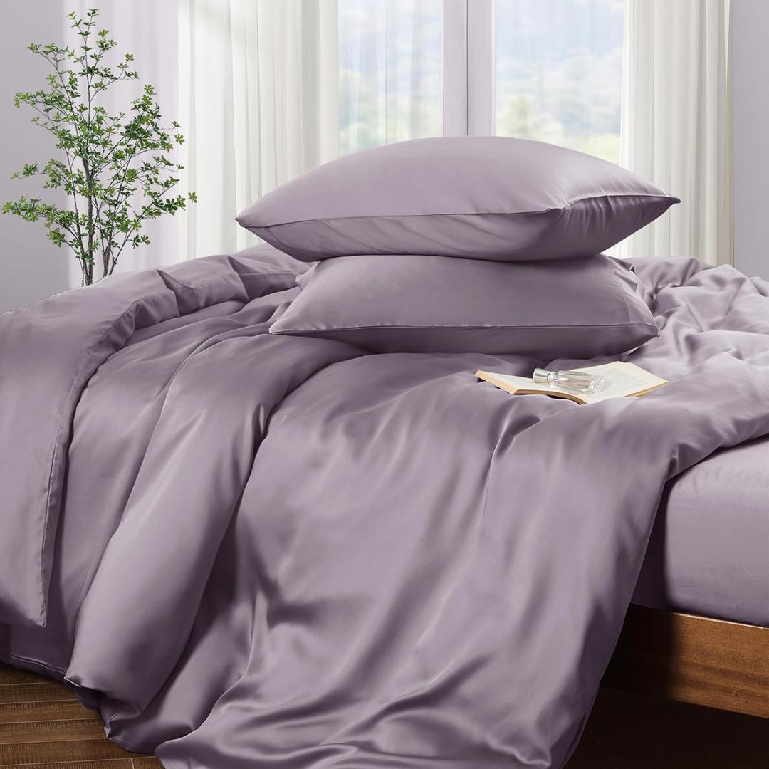 Horbaunal Tencel Lyocell Duvet Cover Queen Size 3 Piece - Lavender Silky Cooling Duvet Cover Set for Hot Sleeper - Natural Eucalyptus Lyocell Fiber - Breathable & Ultra-Soft Bedding Set - 90" x 90"