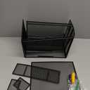 SUPEASY 3 Tier Desk Organizer with Handle & 3 Pen Holders, Mesh Paper/File Organizer for Desk, Paper Letter Tray Organizer for Office Supplies (Black)