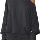 SOLY HUX Women's Long Sleeve Off The Shoulder Dress Y2k Mini Dress Streetwear Music Festival Outfits (Large, Dark Grey)