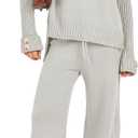 ANRABESS Women's 2 Piece Outfit Sweater Lounge Sets Long Sleeve Knit Pullover Wide Leg Pant Tracksuit Loungewear 2025 Fashion (Gray, M)