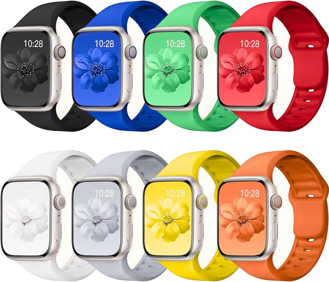 8 Pack Sport Band Compatible with Apple Watch Bands Women Men 40mm 38mm 41mm 42mm 44mm 45mm 49mm 46mm,Silicone Waterproof Strap for iWatch Apple Watch Series11 10 9 8 7 6 5 4 3 2 1 SE Ultra