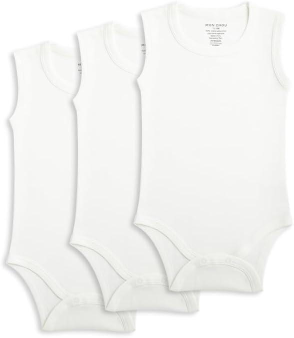 MON CHOU Sleeveless Bodysuit 3-Pack - Ultra Soft, 100% Pima Cotton Baby Bodysuit - Organic Cotton Baby Clothes - Luxury Infant Clothes (3-6 Months)