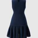 Women's Pleated Mini Dress Summer Crew Neck Sleeveless A Line Party Dresses Going Out Outfits (Blue, M)