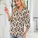 Rapbin 3/4 Length Sleeve Womens Tops 2025 Summer Fall Henley V Neck Button Down Tunic Shirts Casual Business Blouses (M)