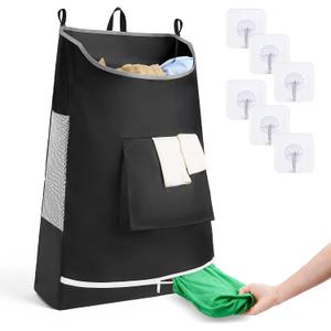 Hanging Laundry Hamper Bag, Extra Large Storage Space (30"x21"x4"), with 6 Hooks, Suitable for Dirty Clothes Storage, Wall Mounted and Door Mounted Laundry Basket, 21"L x 4"W x 30"H