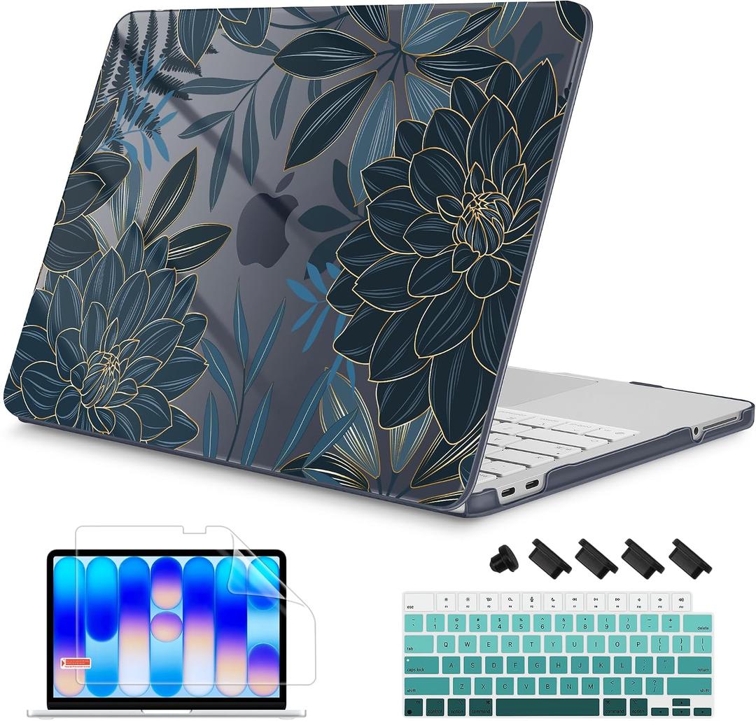 Mektron Case for 2026 MacBook Neo 13-inch A18 Pro chip A3404 Laptop Cover with 13-inch (Diagonal) Liquid Retina Display+ Keyboard Cover+ Screen Protector, Dahlia Flower C035