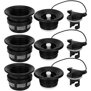 Alomejor 3Pcs Boat Air Valve PVC Air Valve Spiral Air Plug Replacement Kit for Inflatable Boat Kayak with Filter Mesh(Black)