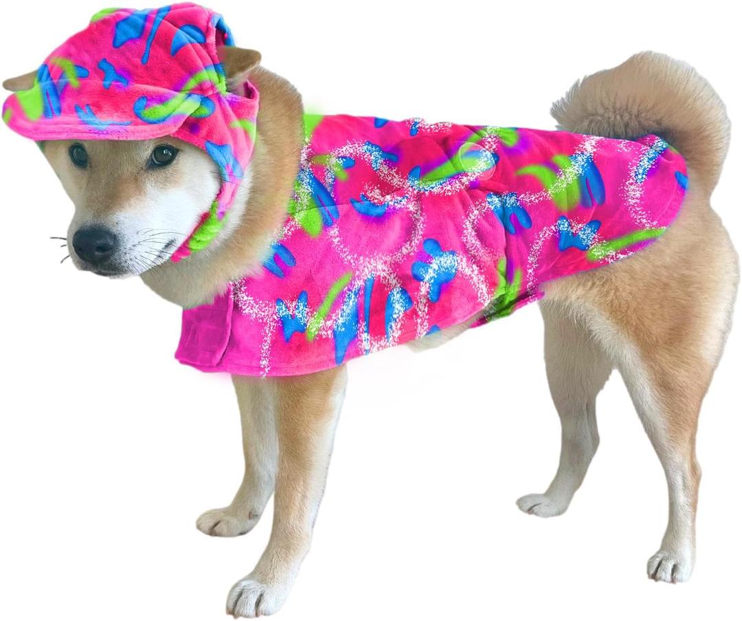 ComfyCamper 80s 90s Dog Costume Beach Cape Visor Hat - Puppy Cat Workout Rollerblade Malibu Ken Movie Halloween Cosplay, M (Pink)