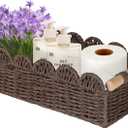 Toilet Paper Storage Basket, Small Wicker Baskets for Storage, Scalloped Narrow Rattan Storage Basket for Shelves, Toilet Tank Top Organizer for Bathroom, Bedroom, Nursery Room Decor, Coffee