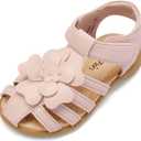 DREAM PAIRS Girls Ksd214 Closed-Toe Flower Summer Dress Sandals Shoes Pink, Size 10 Toddler