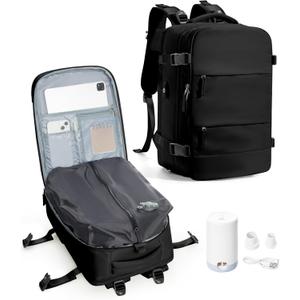 Vacuum Backpack Travel with Pump,Vacuum Seal Travel Backpack,Flight Approved 18x14x8 inches Personal Item Bag for Men,Mochila Compresion al vacio Laptop Backpacks, Black (Large)