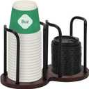 Paper Cup Dispenser and Lid Organizer, Double Compartment Storage Holder for 8oz Coffee Cups, Bathroom, Coffee Station (Black Rail)