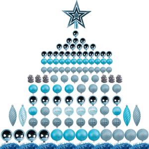 Ogrmar 119ct Christmas Tree Ball Ornaments Set Assorted Shapes and Sizes Shatterproof Hanging Decoration with Hand-held Gift Package for Christmas Tree Holiday Wedding Party (Blue)