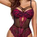 Avidlove Women Lingerie Floral Lace Harness Lingerie Bodysuit One Piece Teddy Babydoll Nightgown (XL)