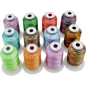 New brothread 12 Colors Variegated Polyester Embroidery Machine Thread Kit 500M (550Y) Compatible with Brother Janome Babylock Singer Pfaff Bernina Husqvaran Embroidery/Sewing Machines-Assortment1