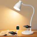 BOHON Desk Lamp for Home Office, LED Desk Light with USB C+A Charging Ports, Wireless Charger, 5 Colors Stepless Dimming Reading Light Timer, Touch Bedside Table Lamp for College Dorm Room White