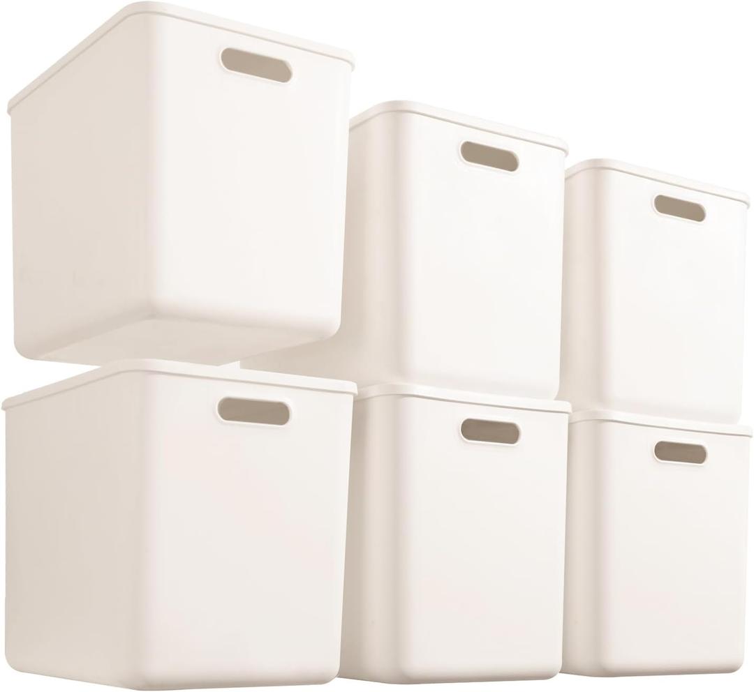 6 pack large plastic White storage bins with Lids, Toy Box Chest with HandleOrganizer Containers Baskets for Baby,NurseryShelvesPlayroom, BedroomOffice,Closethome (White, 6XL)