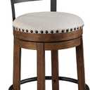 Signature Design by Ashley Valebeck Swivel Barstool With Back, Rustic-Industrial Wood and Metal, 360-Degree Swivel Counter Height Stool for Kitchen Island Seating, Linen Color (Dark Brown)