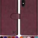SUANPOT for iPhone X/XS 5.8inch(Non XS Max 6.5") with RFID Blocking Leather Wallet case Credit Card Holder, Flip Folio Book Phone case Shockproof Cover for Women Men for Apple X/Xs case Wine Red