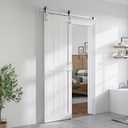 SmartStandard 24 x 84 inch White Sliding MDF Barn Door with 5FT Brushed Nickel Sliding Door Hardware Kit & Handle, Pre-Drilled Ready to Assemble, Waterproof PVC Coating, H-Frame