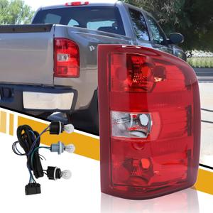 Tail Light Assembly Compatible with Chevy Silverado 07-13 1500 | 07-14 2500 HD 3500 HD, OE-Style Replaces 25958483 GM2801207, w/Bulbs and Harness, Right Passenger Side, Red Border